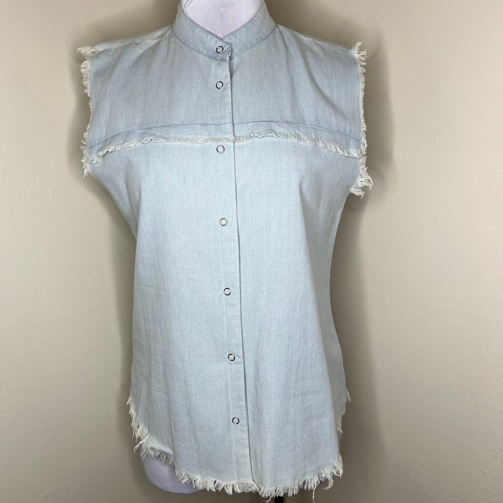 Bec & Bridge Top 4 Womens Chambray Snap Button Denim Western Frayed 100% Cotton
